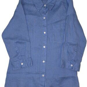 Jillian Jones Women' Blue 100% Linen 3/4 sleeve Button-Down  Shirt Size S